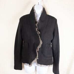 Purple Clover Charcoal Wool Brown Lace Fitted Blazer S